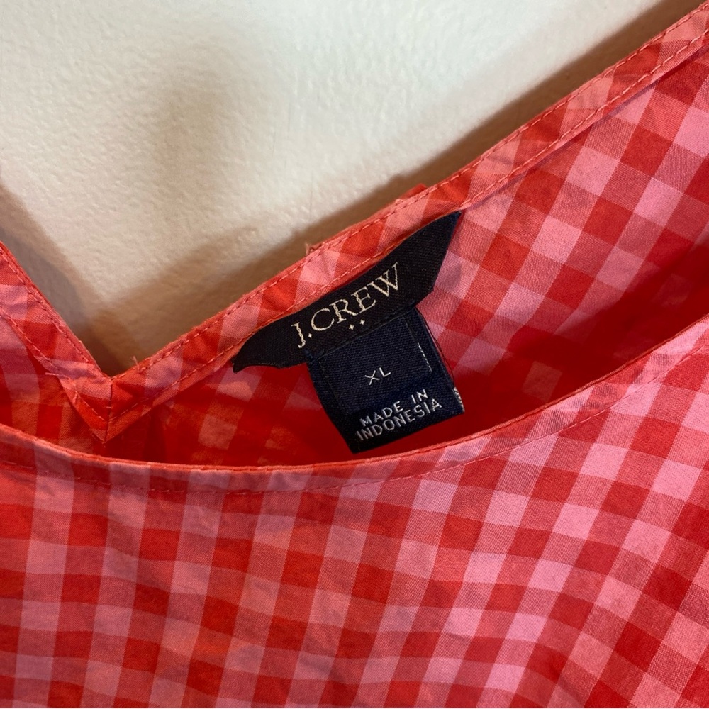 J. Crew Women's Top Pink-Red Gingham Double Back Tie Sleeveless Blouse Size Xl - Picture 3 of 6